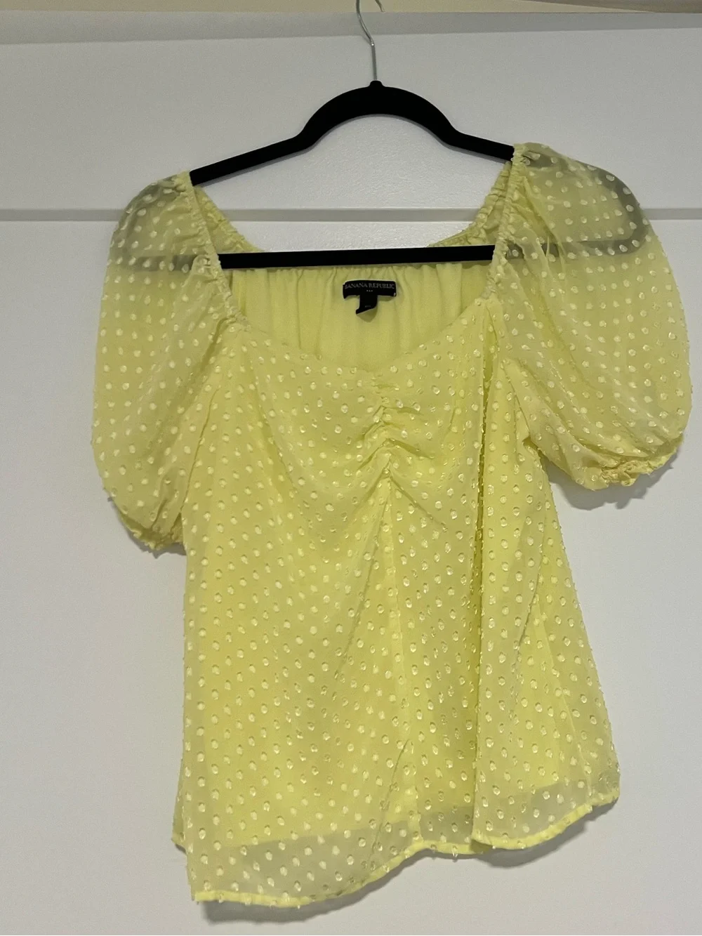 Light Yellow Swiss Dot Puff Sleeve Women's Top